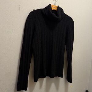 Cashmere Pierre Ancel Elegant Black Turtle Neck Cable Sweater made in Scotland